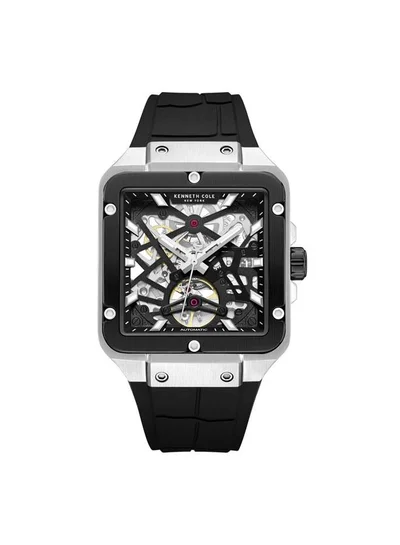 Kenneth Cole New York Gotham Men's 41.5mm Automatic Watch with Black Dial & Black Silicone Strap