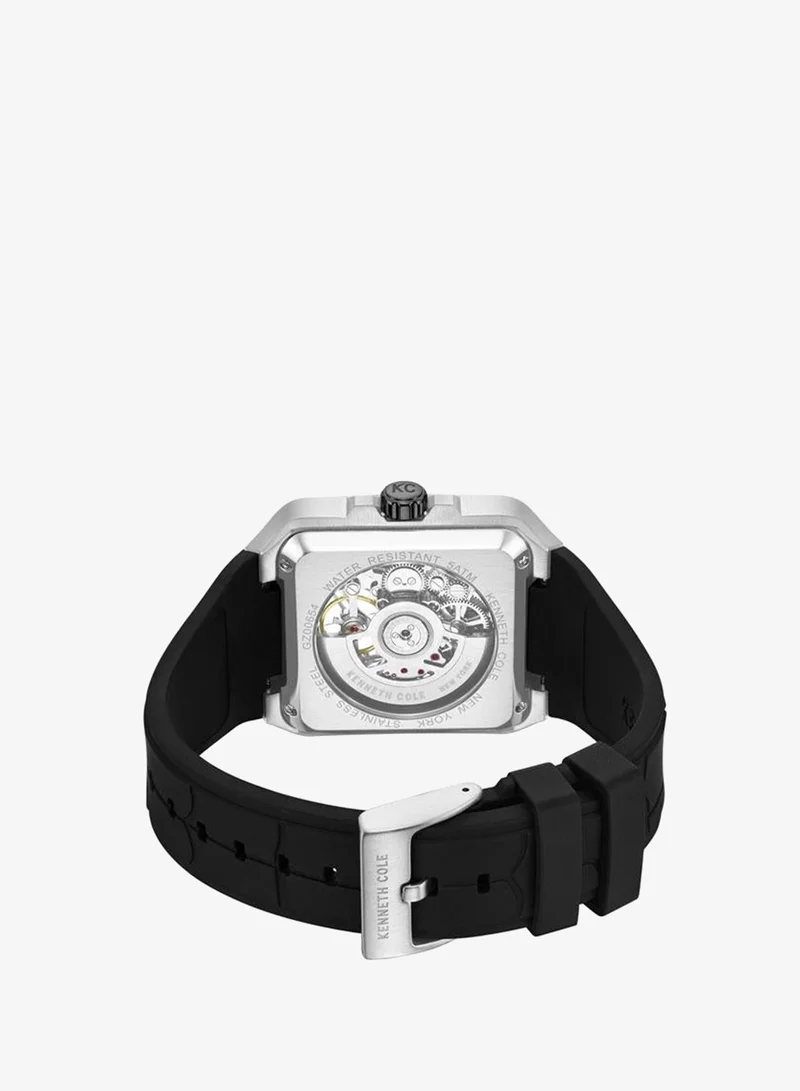 Kenneth Cole New York Black/Silver Gotham Men's 41.5mm Automatic Watch with Black Dial & Black Silicone Strap for Men | Best Price UAE