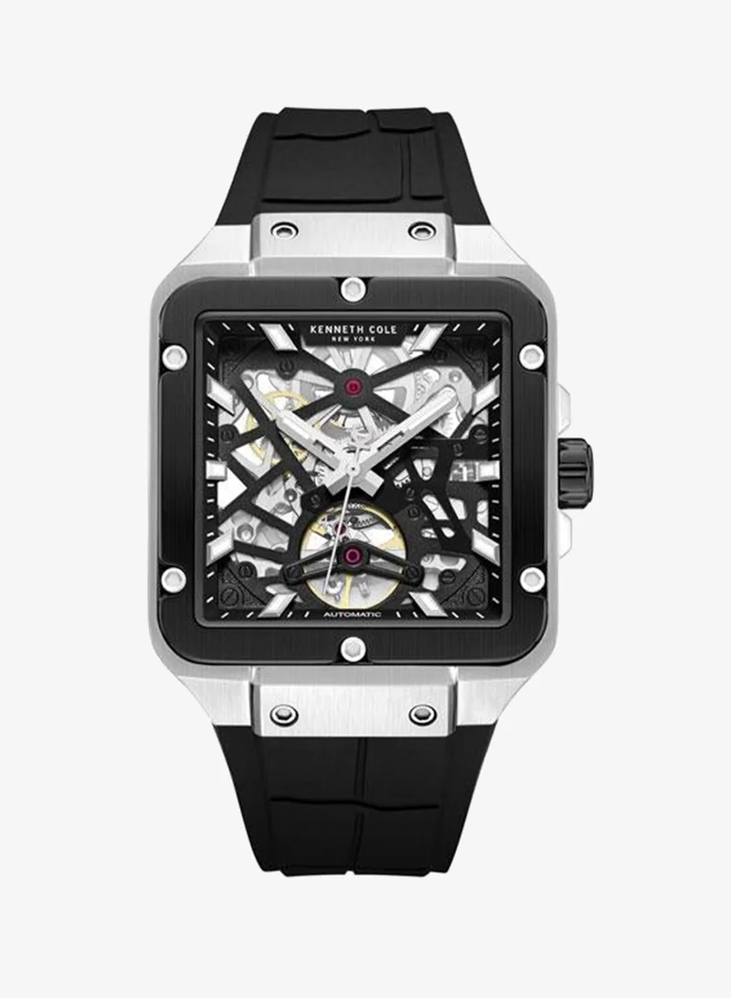 Kenneth Cole New York Gotham Men's 41.5mm Automatic Watch with Black Dial & Black Silicone Strap