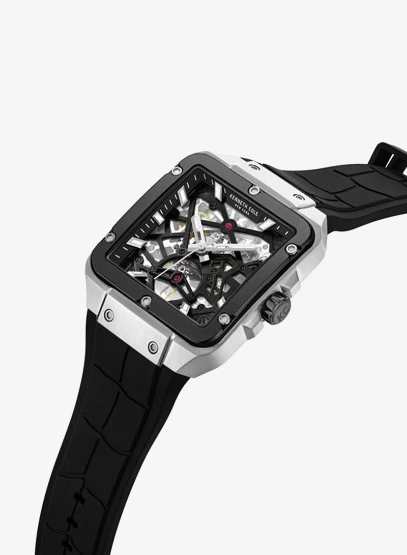 Kenneth Cole New York Gotham Men's 41.5mm Automatic Watch with Black Dial & Black Silicone Strap