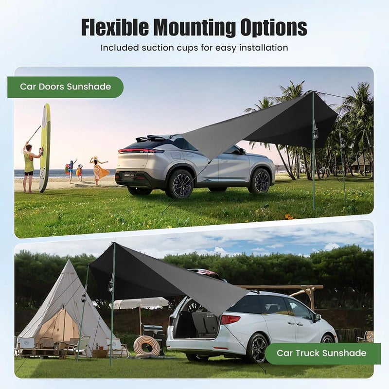 Trsaow Car Awning Camping Universal Large Awning SUV Sun Shelter with Suction Cups Waterproof Oxford Fabric Car Canopy for Camping - Image 3