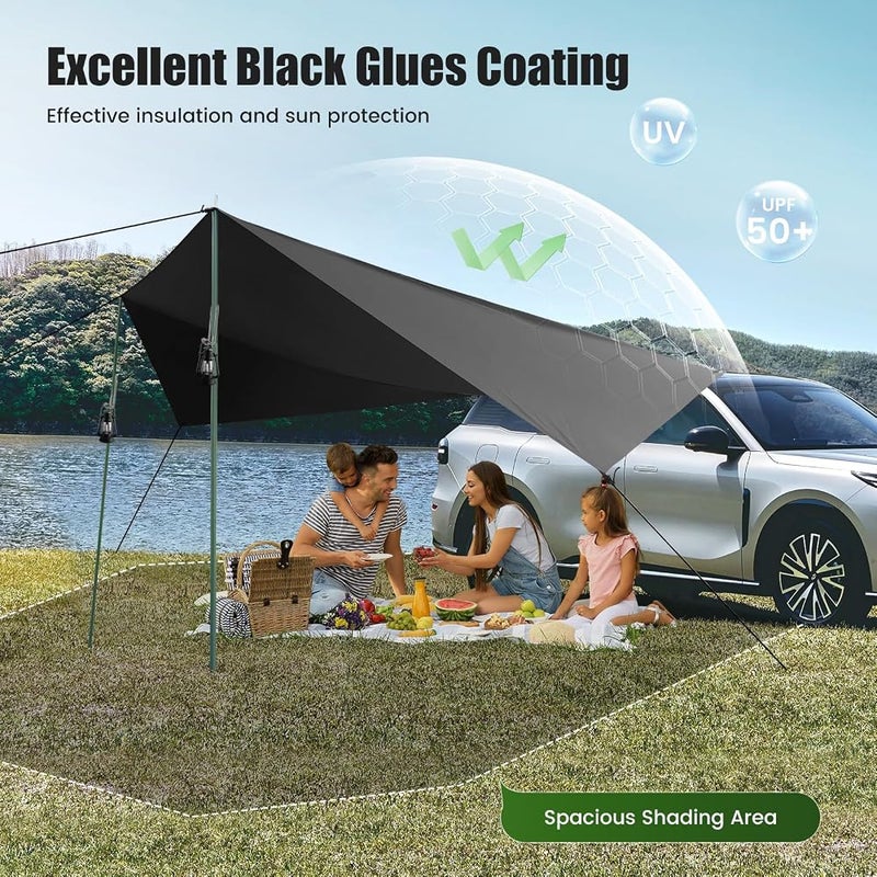 Trsaow Car Awning Camping Universal Large Awning SUV Sun Shelter with Suction Cups Waterproof Oxford Fabric Car Canopy for Camping - Image 4