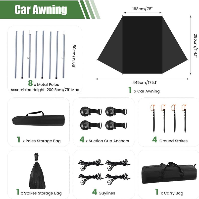 Trsaow Car Awning Camping Universal Large Awning SUV Sun Shelter with Suction Cups Waterproof Oxford Fabric Car Canopy for Camping - Image 2