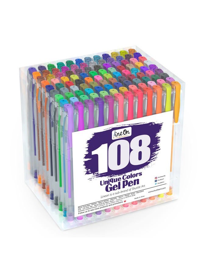 Lineon Gel Pens 108 Colours Gel Pen Set for Adult Colouring Books Art Markers - Image 1