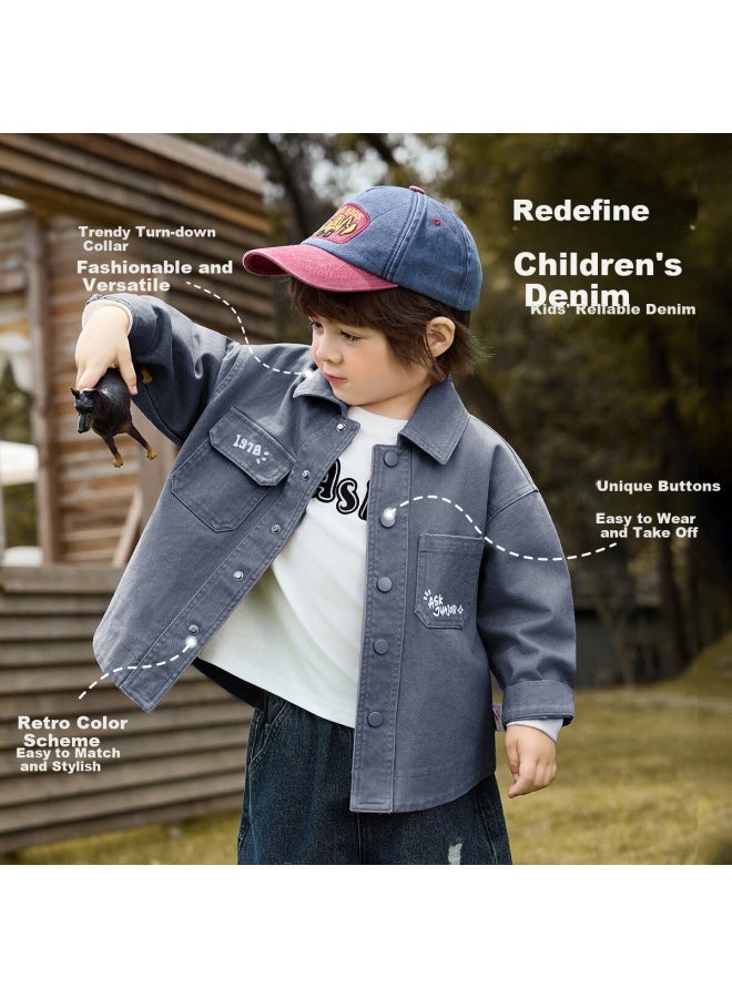 Ask Junior Kids' Spring Jacket Toddler Vintage Washed Long Sleeve Shirt Boys Grey Size 100