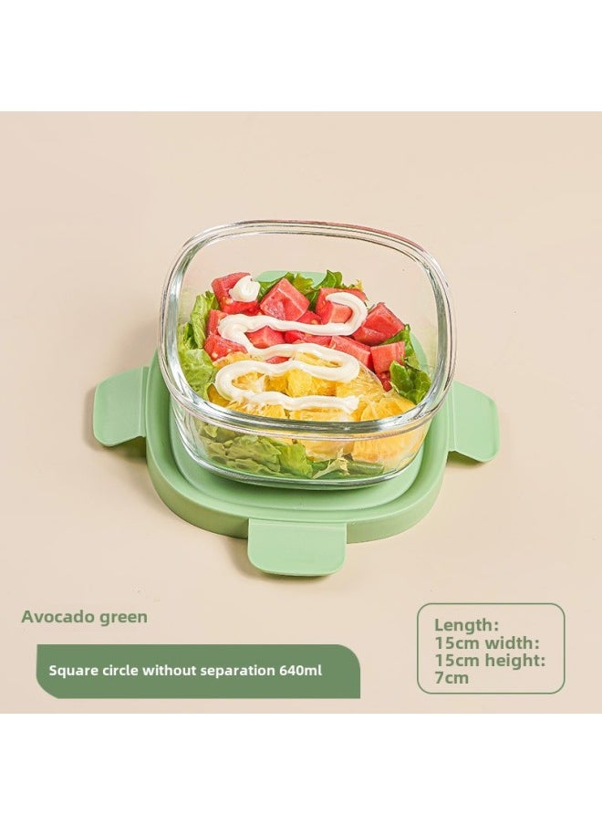 Generic - High Borosilicate Glass Fresh-keeping Bowl With Lid Microwave Oven Partition Household Bento Box Family Glass Bowl Heating Lunch Box-Specifications:Square Without Interval 640ml-Color:Pink - Image 1