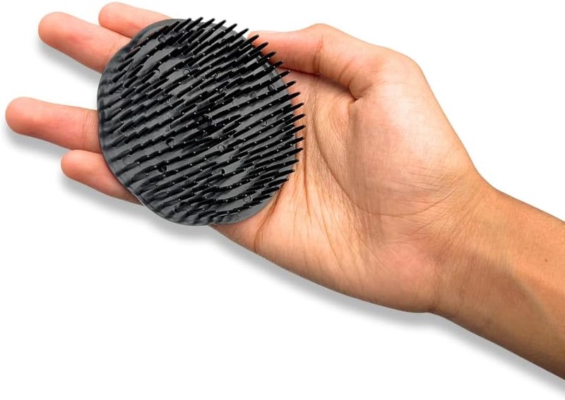 Glitters Scalp Massage Comb, Shampoo Scrubber with Handle - Black Round - Image 4