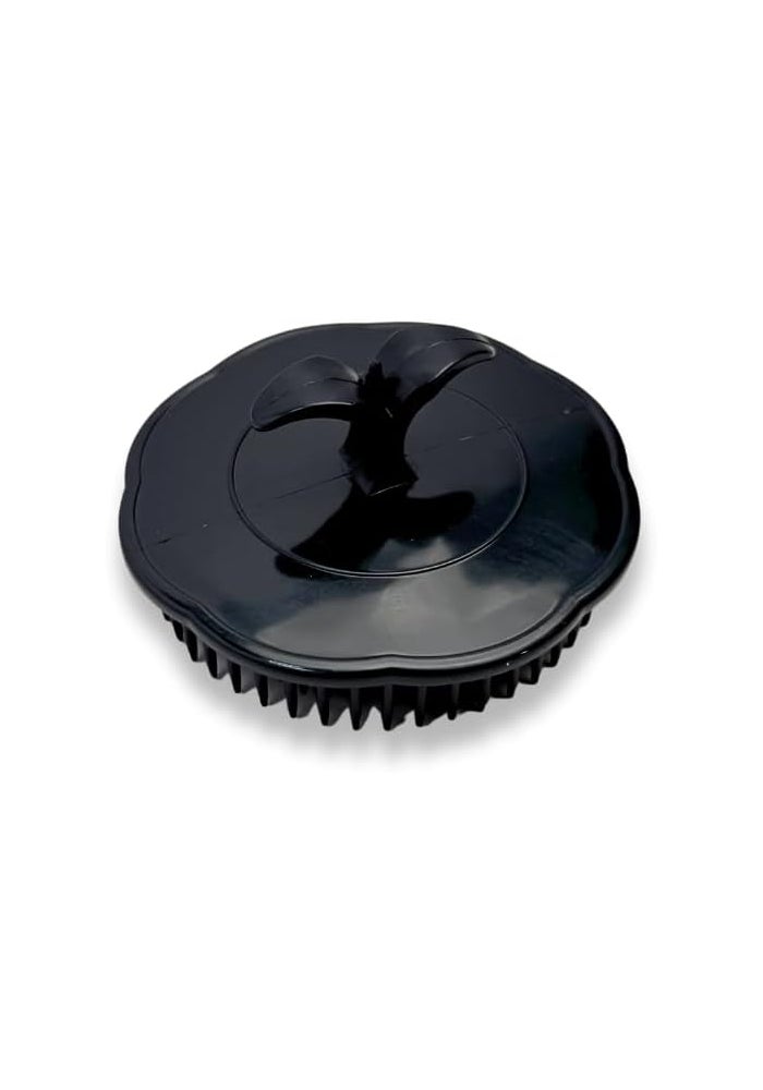 Glitters Scalp Massage Comb, Shampoo Scrubber with Handle - Black Round - Image 1