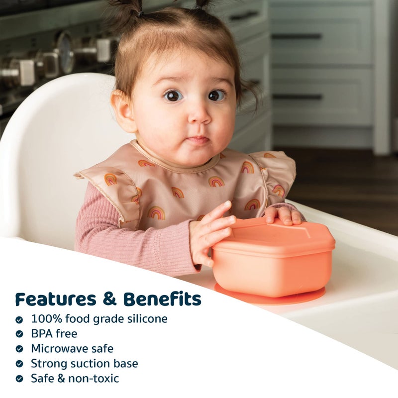 Tiny Twinkle Silicone Suction Bowl with Lid for Baby and Toddler - 100% Silicone - BPA Free - Microwave Safe - Suction Bowls For Baby, Snack Containers For Toddlers (Coral) - Image 3