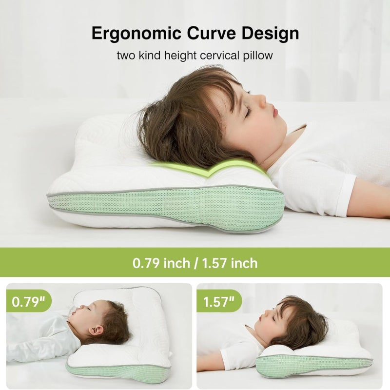 Children's sleep pillow, cervical support side sleeping pillow, PP cotton filled pillow, polyethylene hose partially filled pillow (suitable for 1-3 years old, pillow height 2/4cm) - Image 3
