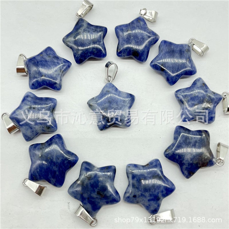 Generic Natural Stone Crystal Agate Pendant Necklace Star Bluestone 