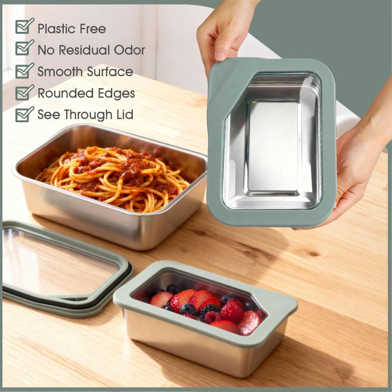 Greentainer Stainless Steel Food Storage Container with Glass Lids, 3 Pack Nested Lunch Boxes, Airtight Lid Food Container for Sandwiches, Snacks, Meal Prep and Kitchen Storage - Image 3