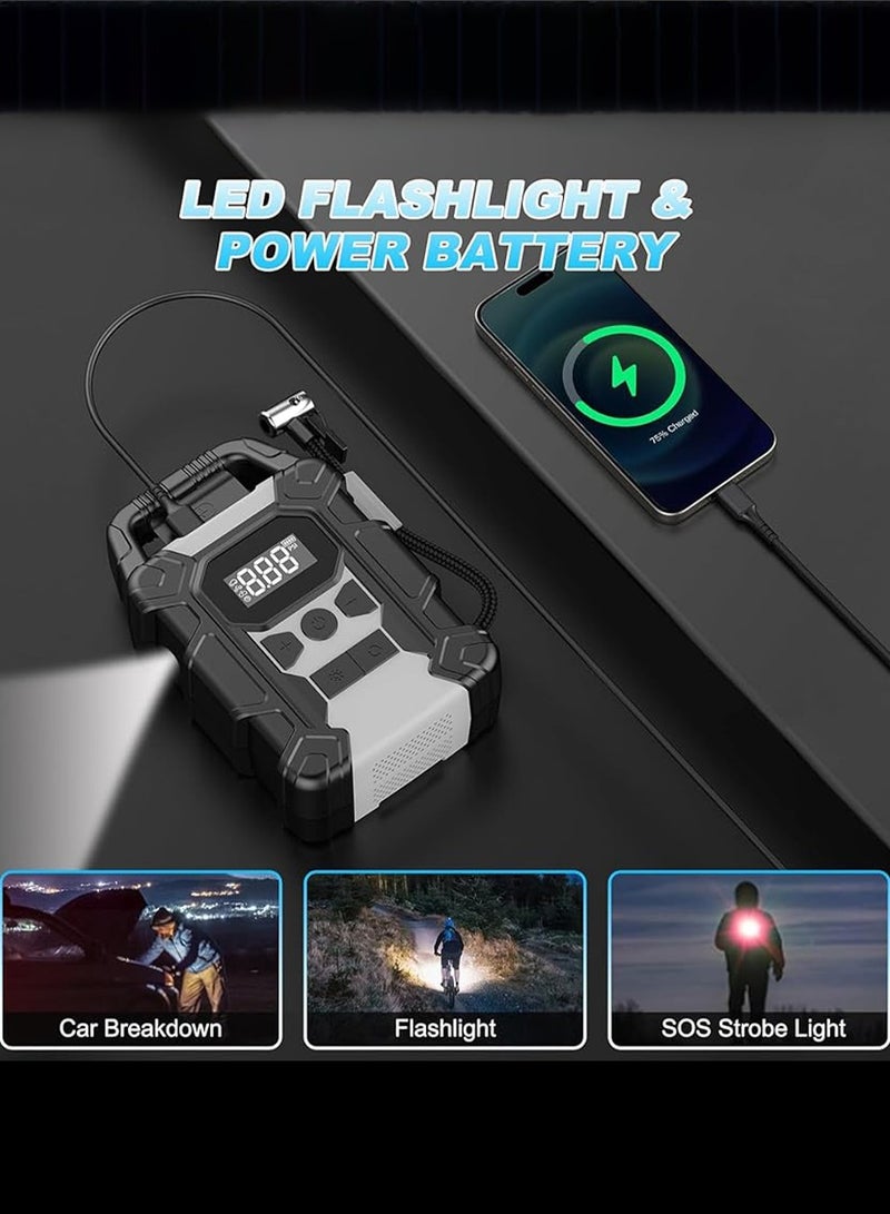 Luttec Digital Car Tyre Inflator,Portable Tire Inflator,Electric Air Compressor with 25mm Cylinder/7800mAh Battery Power Bank/Auto Stop/LED Light/LCD Screen/Handle,150 PSI Fast Cordless Air Pump for Car,Motorcycle,Bicycle,Ball Air Mattress - Image 4