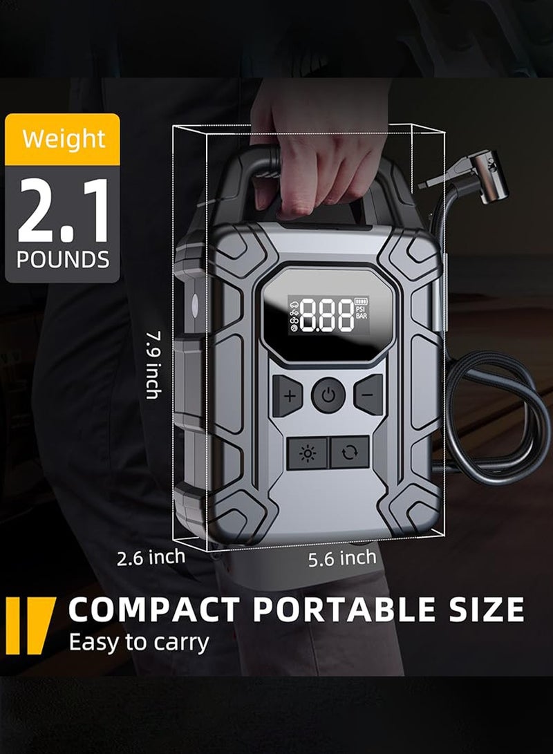 Luttec Digital Car Tyre Inflator,Portable Tire Inflator,Electric Air Compressor with 25mm Cylinder/7800mAh Battery Power Bank/Auto Stop/LED Light/LCD Screen/Handle,150 PSI Fast Cordless Air Pump for Car,Motorcycle,Bicycle,Ball Air Mattress - Image 5