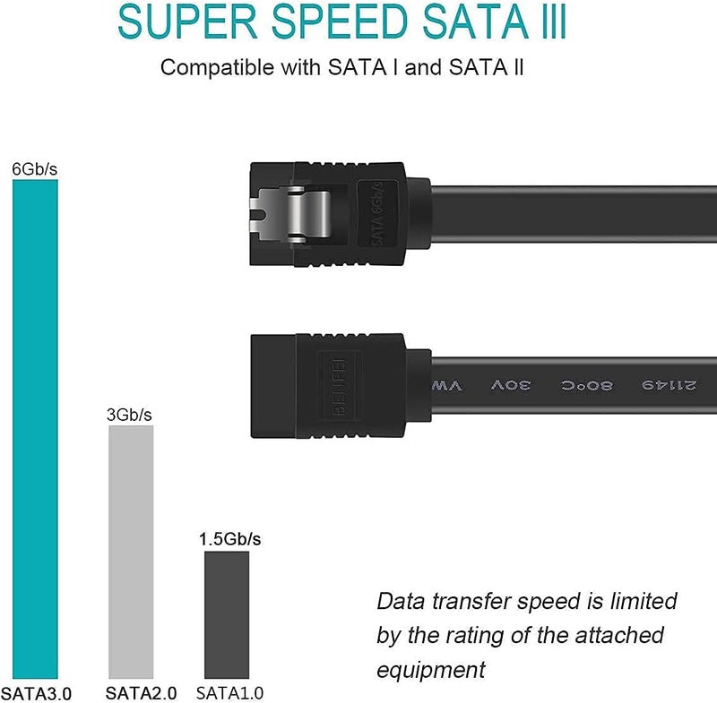Benfei SATA Cable III, 3 Pack SATA Cable III 6Gbps Straight HDD SDD Data Cable with Locking Latch 18 Inch Compatible for SATA HDD, SSD, CD Driver, CD Writer - Black - Image 2