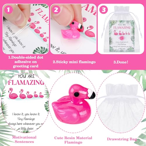 Menkxi 300 Pcs Mini Flamingo Resin Ducks Pink Tiny Flamingo Figurine Employee Appreciation Gift Bulk for Coworkers Rubber Ducks Thank You Gifts for Staff Teacher Office with Inspirational Note Cards - Image 3