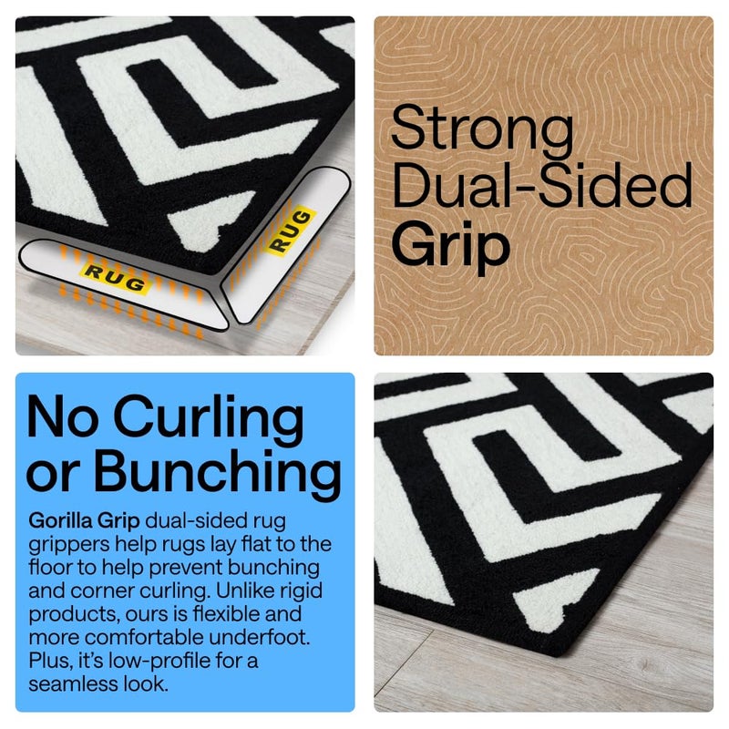 GORILLA GRIP Rug Gripper Pads Keep Area Rugs Corners from Curling, Reusable Double-Sided Stickers Holds Down Carpet in Place, Grips on Tile and Hardwood Floors Helps Prevent Sliding, Home DÃ©cor, 8 Pcs - Image 3