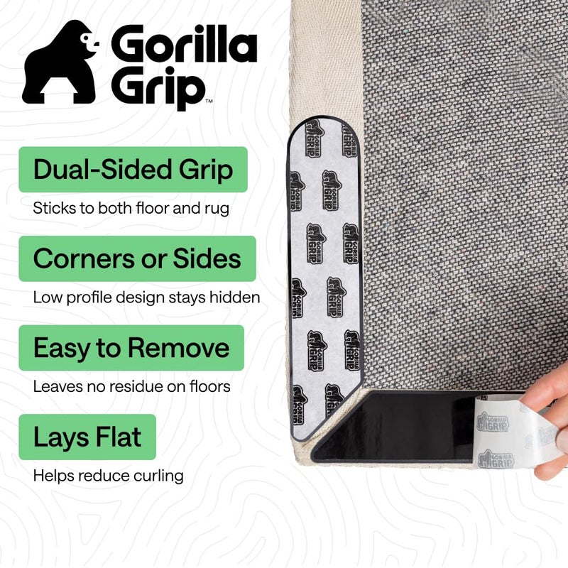 GORILLA GRIP Rug Gripper Pads Keep Area Rugs Corners from Curling, Reusable Double-Sided Stickers Holds Down Carpet in Place, Grips on Tile and Hardwood Floors Helps Prevent Sliding, Home DÃ©cor, 8 Pcs - Image 2