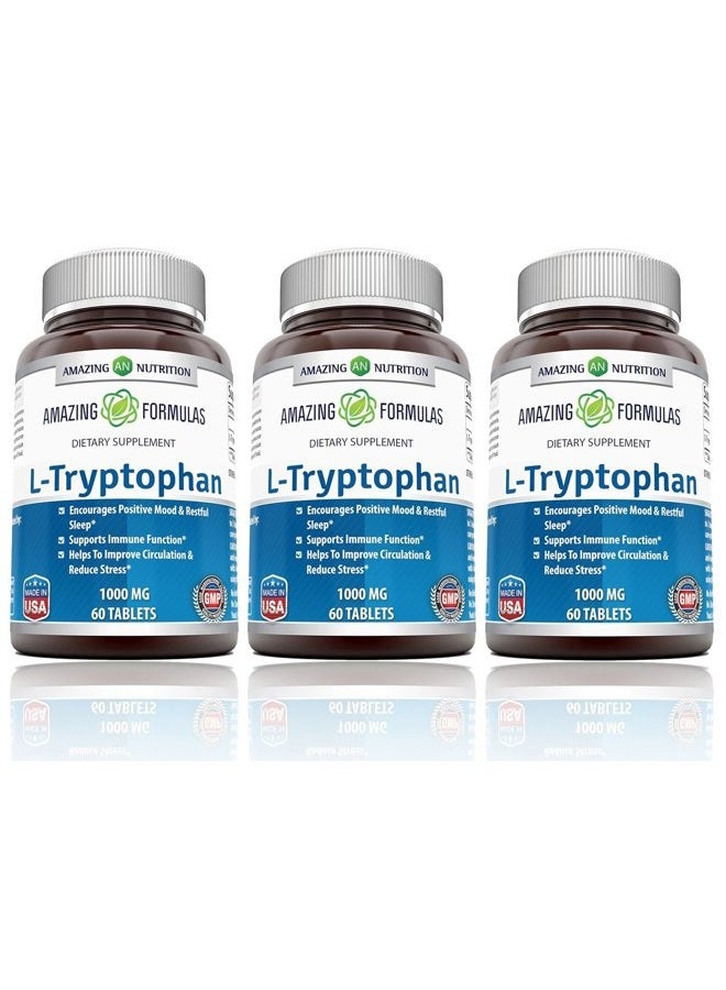 Amazing Nutrition Amazing Formulas L-Tryptophan 1000mg Tablets Supplement | Non-GMO | Gluten Free | Made in USA (60 Count | 3 Pack) - Image 1