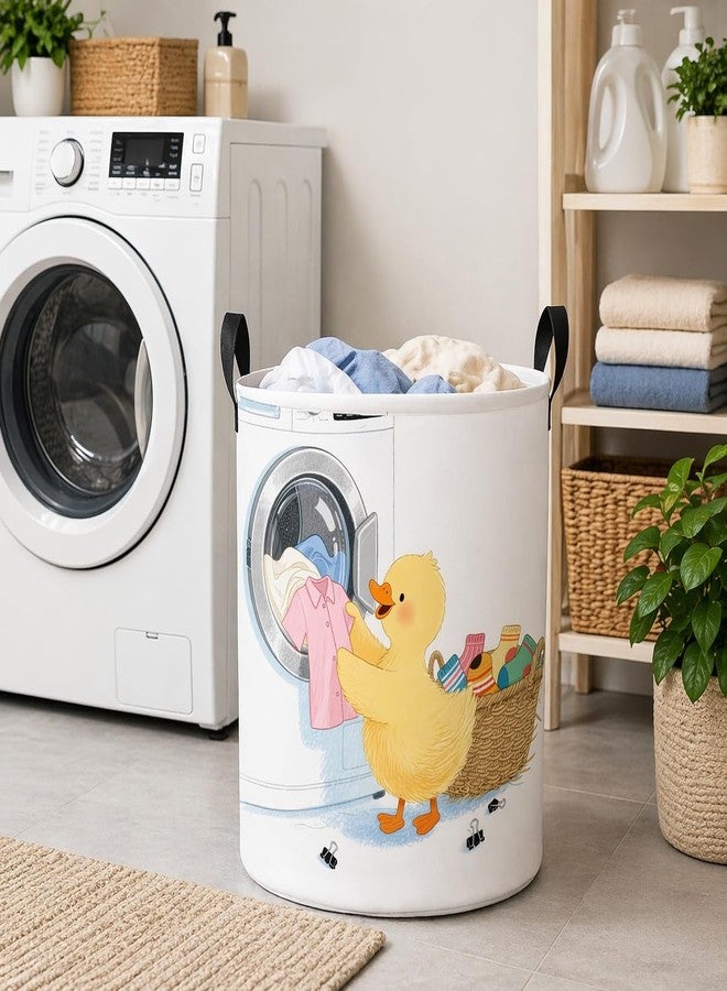 XOIPED 45L Duck Printed Round Foldable Laundry Bag/Basket With Handle, Freestanding Cloth Storage Bin For Home,Bedroom, Bathroom & Laundry Room (50 x 50 x 36 Cms) - Image 2