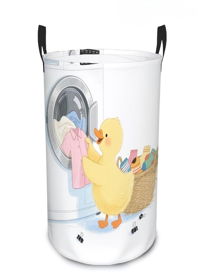 XOIPED 45L Duck Printed Round Foldable Laundry Bag/Basket With Handle, Freestanding Cloth Storage Bin For Home,Bedroom, Bathroom & Laundry Room (50 x 50 x 36 Cms) - Image 1