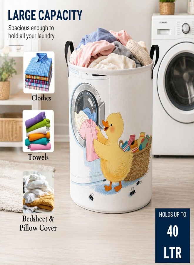 XOIPED 45L Duck Printed Round Foldable Laundry Bag/Basket With Handle, Freestanding Cloth Storage Bin For Home,Bedroom, Bathroom & Laundry Room (50 x 50 x 36 Cms) - Image 5