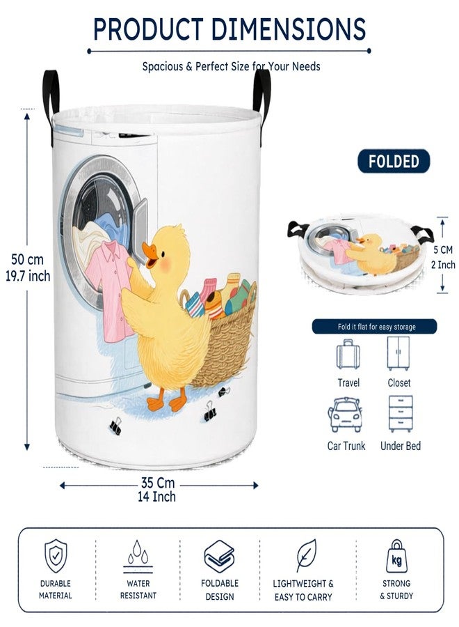 XOIPED 45L Duck Printed Round Foldable Laundry Bag/Basket With Handle, Freestanding Cloth Storage Bin For Home,Bedroom, Bathroom & Laundry Room (50 x 50 x 36 Cms) - Image 3