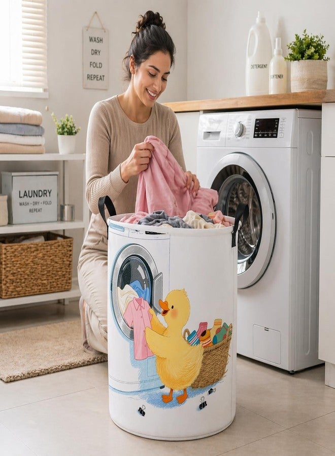 XOIPED 45L Duck Printed Round Foldable Laundry Bag/Basket With Handle, Freestanding Cloth Storage Bin For Home,Bedroom, Bathroom & Laundry Room (50 x 50 x 36 Cms) - Image 4
