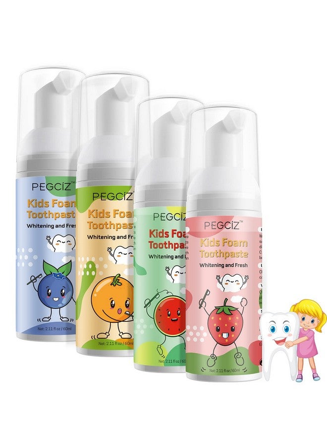 Mcukv Foam Toothpaste Kids with Fruit Flavor, Toddler Foam Toothpaste with Low Fluoride for U Shaped Toothbrush, Foaming Toothpaste and Mouthwash for Dental Care for Children (4 Pack with 4 Fruit Flavors) - Image 1