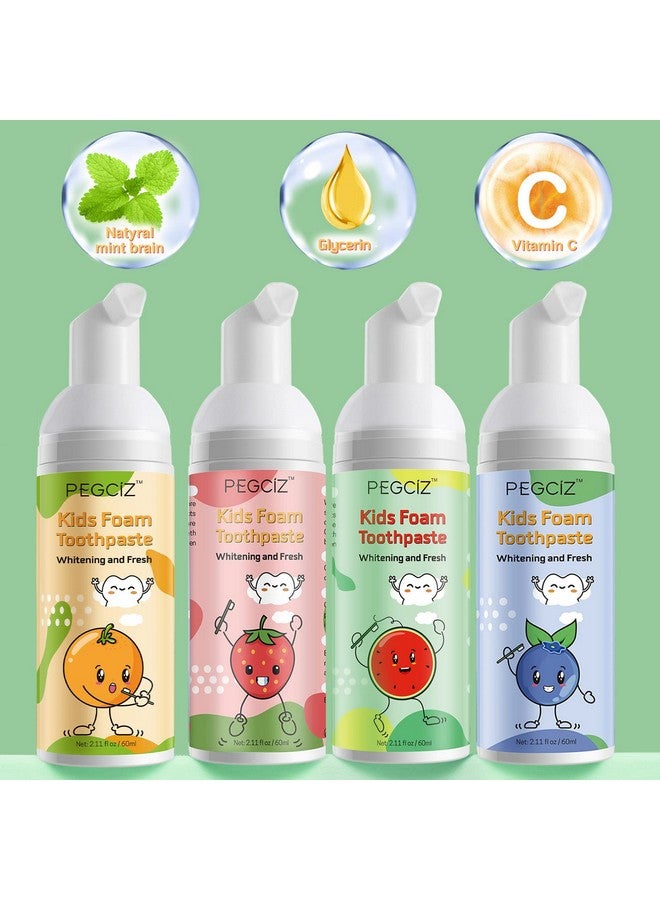 Mcukv Foam Toothpaste Kids with Fruit Flavor, Toddler Foam Toothpaste with Low Fluoride for U Shaped Toothbrush, Foaming Toothpaste and Mouthwash for Dental Care for Children (4 Pack with 4 Fruit Flavors) - Image 2