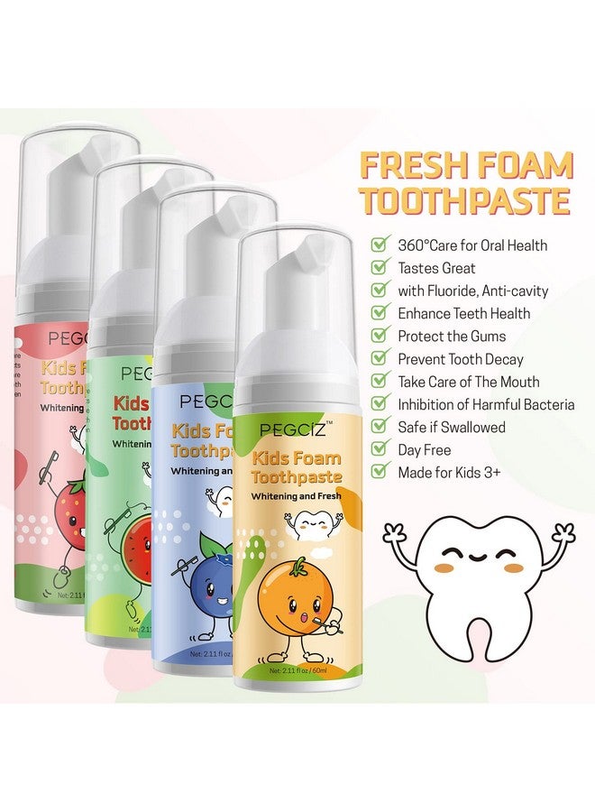 Mcukv Foam Toothpaste Kids with Fruit Flavor, Toddler Foam Toothpaste with Low Fluoride for U Shaped Toothbrush, Foaming Toothpaste and Mouthwash for Dental Care for Children (4 Pack with 4 Fruit Flavors) - Image 4
