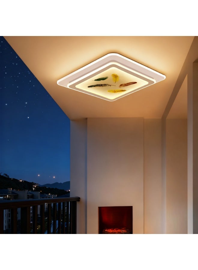 Luxury Feather Art LED Ceiling Light - Square decorative light, providing soft ambient lighting, ideal for living rooms, bedrooms, and balconies; a must-have item for stylish home décor. - Image 1