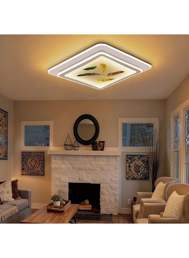 Luxury Feather Art LED Ceiling Light - Square decorative light, providing soft ambient lighting, ideal for living rooms, bedrooms, and balconies; a must-have item for stylish home décor. - Image 2