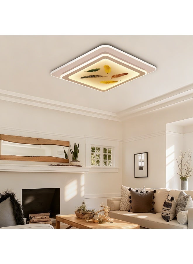 Luxury Feather Art LED Ceiling Light - Square decorative light, providing soft ambient lighting, ideal for living rooms, bedrooms, and balconies; a must-have item for stylish home décor. - Image 4
