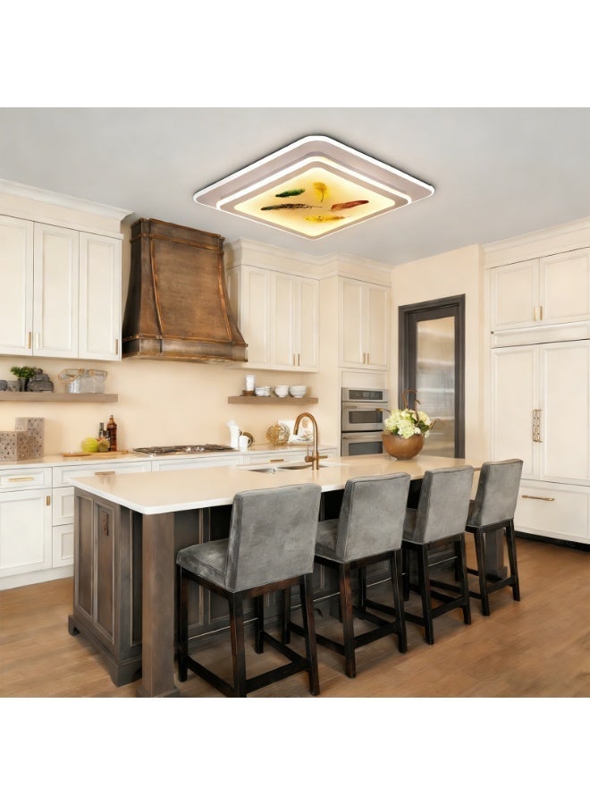 Ceiling Lighting-Luxury Feather Art LED Modern Ceiling Light - Modern Kitchen Ceiling Light - Large Ceiling Light, Square Decorative Art Ceiling Light, Creates a Soft and Warm Home Atmosphere, Suitable for Living Room/Bedroom/Kitchen/Hallway/Study, etc. - Image 5