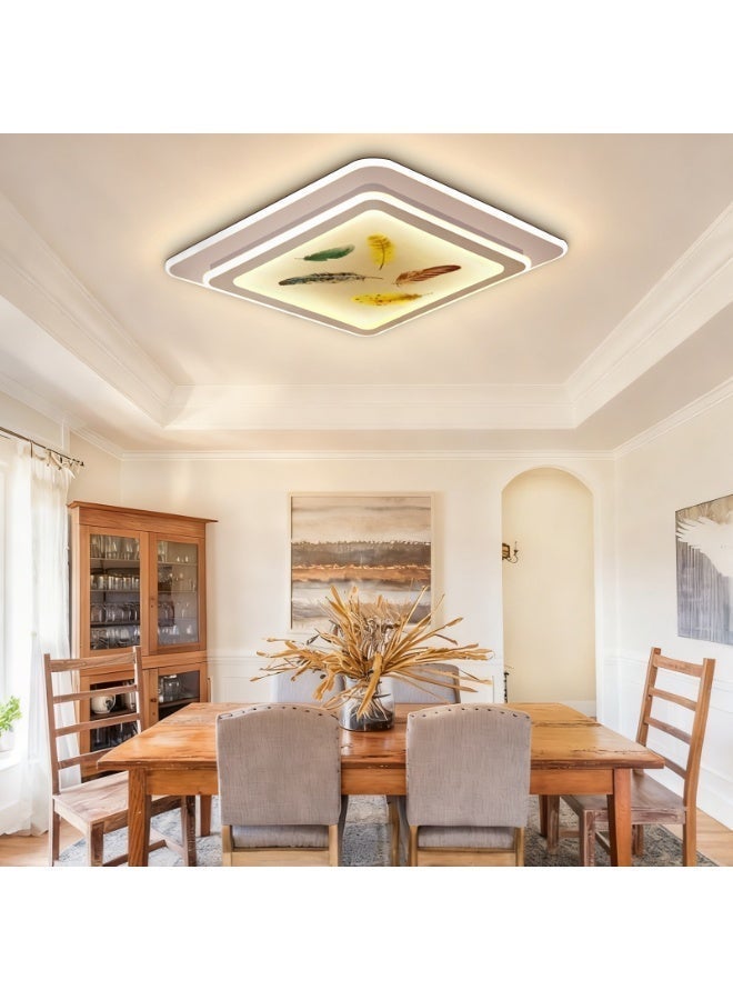 Ceiling Lighting-Luxury Feather Art LED Modern Ceiling Light - Modern Kitchen Ceiling Light - Large Ceiling Light, Square Decorative Art Ceiling Light, Creates a Soft and Warm Home Atmosphere, Suitable for Living Room/Bedroom/Kitchen/Hallway/Study, etc. - Image 4