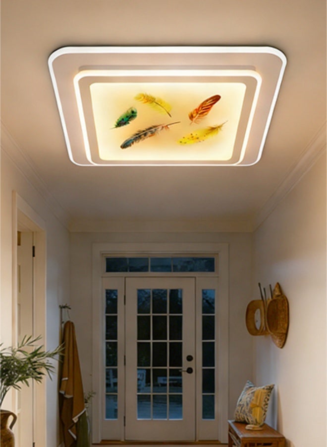 Ceiling Lighting-Luxury Feather Art LED Modern Ceiling Light - Modern Kitchen Ceiling Light - Large Ceiling Light, Square Decorative Art Ceiling Light, Creates a Soft and Warm Home Atmosphere, Suitable for Living Room/Bedroom/Kitchen/Hallway/Study, etc. - Image 1