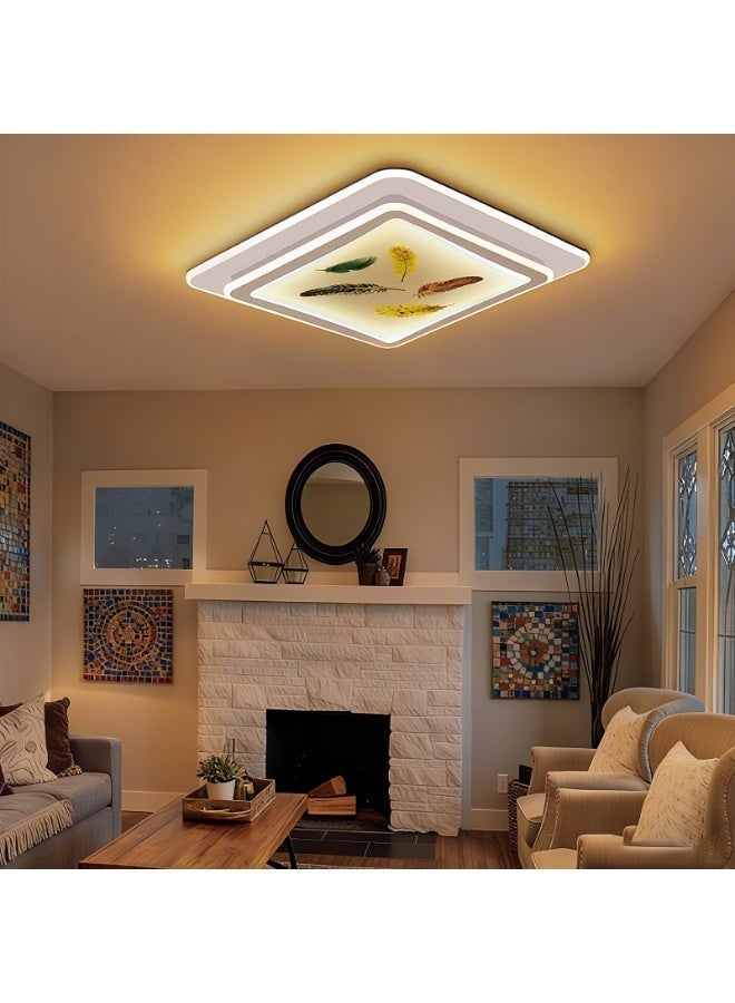 Ceiling Lighting-Luxury Feather Art LED Modern Ceiling Light - Modern Kitchen Ceiling Light - Large Ceiling Light, Square Decorative Art Ceiling Light, Creates a Soft and Warm Home Atmosphere, Suitable for Living Room/Bedroom/Kitchen/Hallway/Study, etc. - Image 3