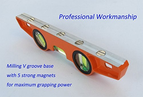 FITOOL Professional Magnetic Scaffolding Spirit Level 10-Inch, Milling V-groove Base with 5 Strong Rare Earth Magnets for Superior Gripping Power, Die Cast Magnetic Torpedo Level 250MM and Holster - Image 3