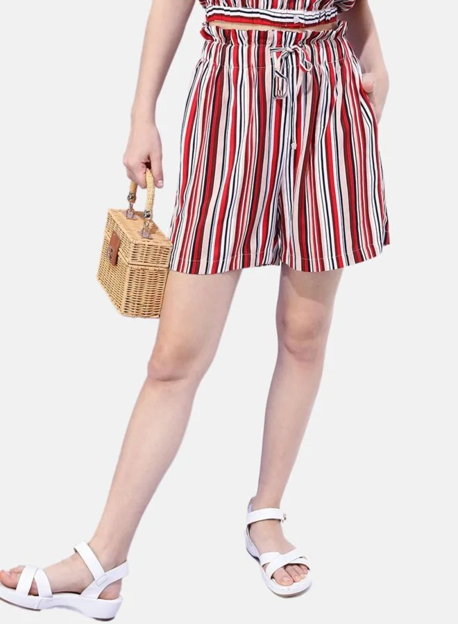 Freehand  Women Regular Fit Stripe Sleeveless Mid Rise Crop Top and Shorts Co-Ords Set  | Best Price UAE