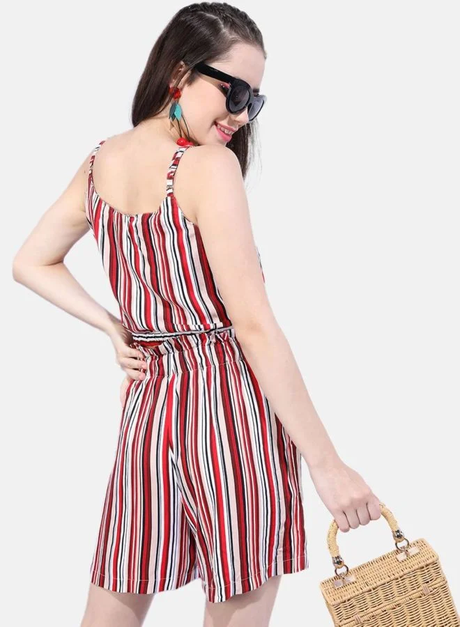 Freehand  Women Regular Fit Stripe Sleeveless Mid Rise Crop Top and Shorts Co-Ords Set  | Best Price UAE