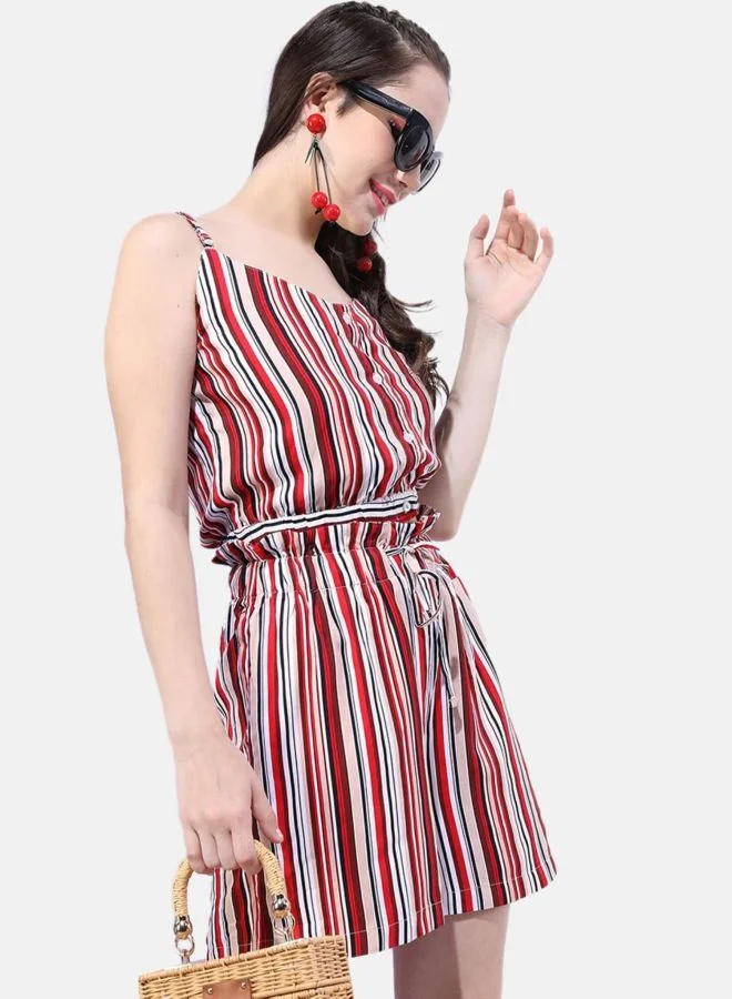 Freehand  Women Regular Fit Stripe Sleeveless Mid Rise Crop Top and Shorts Co-Ords Set  | Best Price UAE