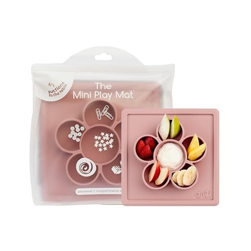 ezpz Mini Play Mat for Baby + Toddler (Blush) - 6 Months+ - Suction Plate with Flower Compartments for Crafts, Painting, Sorting, Snack Time - Promotes Pincer Grip - Image 1