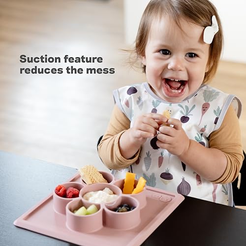 ezpz Mini Play Mat for Baby + Toddler (Blush) - 6 Months+ - Suction Plate with Flower Compartments for Crafts, Painting, Sorting, Snack Time - Promotes Pincer Grip - Image 4