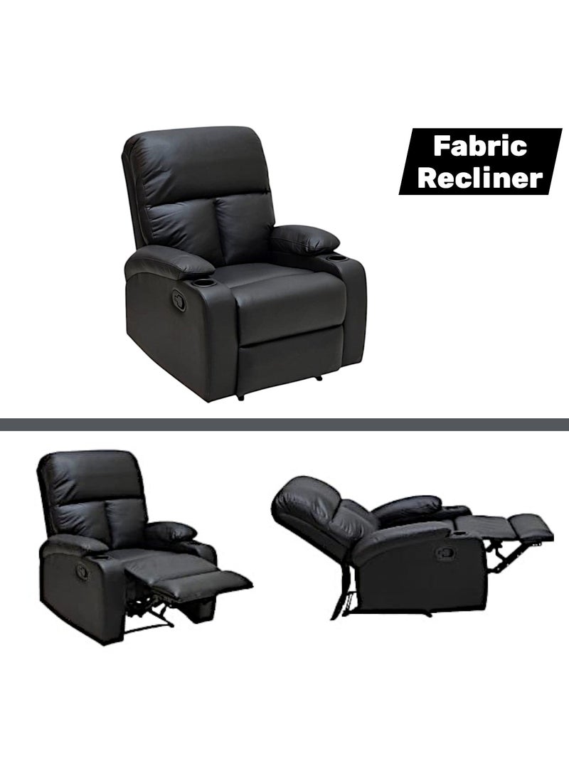 Sabir & Bros Furniture LLC SBF Single Seater Fabric Recliner Sofa – Manual Reclining One-Seater Lounge Chair with Cup Holders – Modern Design & Ultimate Comfort for Living Room & Home Relaxation, Black - Image 4