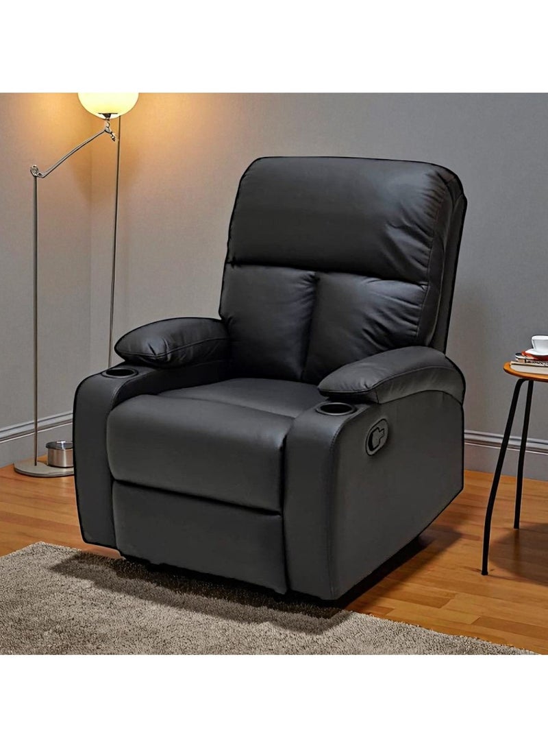 Sabir & Bros Furniture LLC SBF Single Seater Fabric Recliner Sofa – Manual Reclining One-Seater Lounge Chair with Cup Holders – Modern Design & Ultimate Comfort for Living Room & Home Relaxation, Black - Image 2