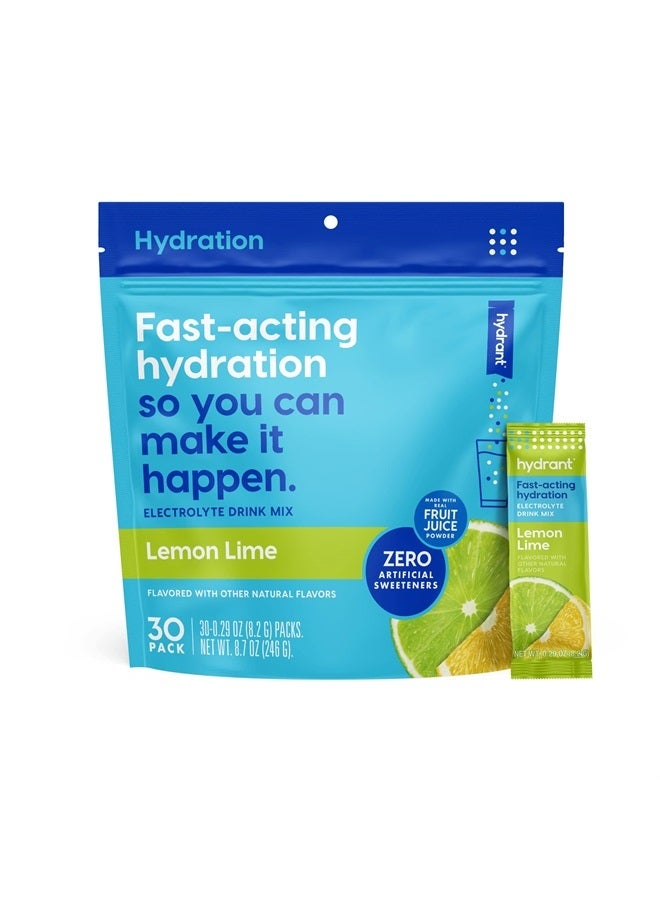 Hydrant Hydrate, Individual Hydration Electrolyte Powder Stick Packets with No Artificial Sweeteners, Colors, or Fillers (Lemon Lime, 30 Pack) - Image 1