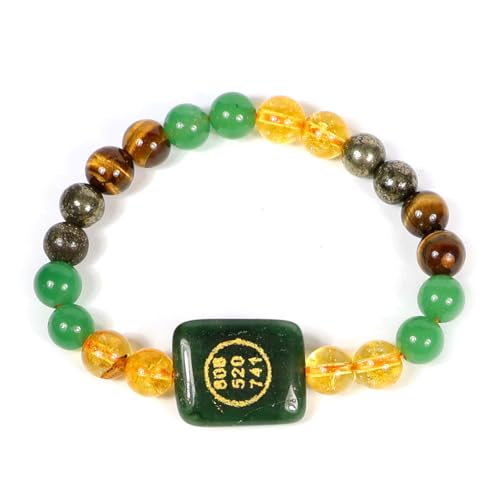 Reiki Crystal Products Wealth Money Magnet Pyrite Tiger Eye Citrine Green Aventurine Bracelet with Zibu Symbol Money Switch Word Original Round Bead 8 mm Dhan Yog Bracelet - Image 1
