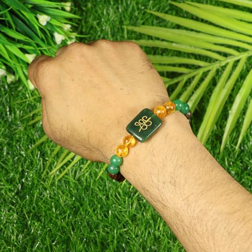 Reiki Crystal Products Wealth Money Magnet Pyrite Tiger Eye Citrine Green Aventurine Bracelet with Zibu Symbol Money Switch Word Original Round Bead 8 mm Dhan Yog Bracelet - Image 3