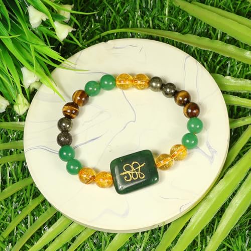 Reiki Crystal Products Wealth Money Magnet Pyrite Tiger Eye Citrine Green Aventurine Bracelet with Zibu Symbol Money Switch Word Original Round Bead 8 mm Dhan Yog Bracelet - Image 4